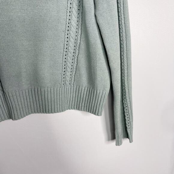 New Hem & Thread M Seafoam Green Crew Knit Sweater Cotton Blend Textured Stitch - Picture 4 of 8